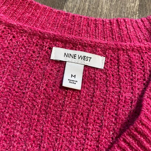 Nine West Chunky Knit Sweater V-Neck Pink Size Medium - Picture 3 of 6